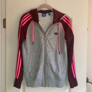 Adidas Hot Pink Stripe Zip Up Hoodie